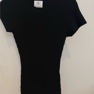 Anine Bing Black Ribbed Short Sleeve Top